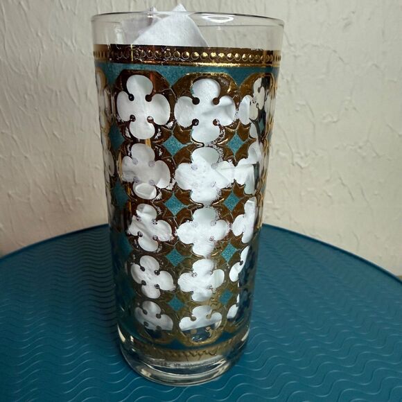 Set Of 3 Vtg MCM Pasinski Washington Highball Glasses 22k Gold & Turquoise EUVC - Picture 8 of 14